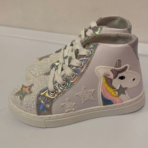 NWOT little girl size 12 sparkle white unicorn tennis shoes